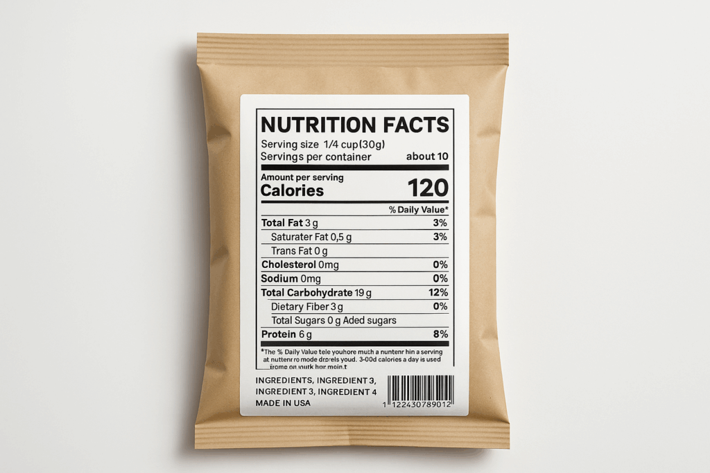 Embalagem de alimento com o rótulo em destaque