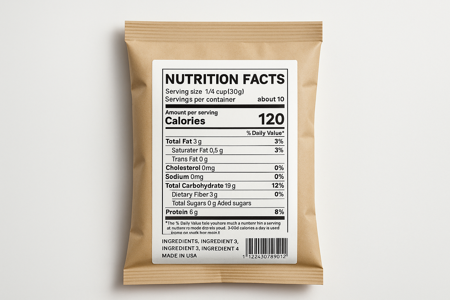 Embalagem de alimento com o rótulo em destaque