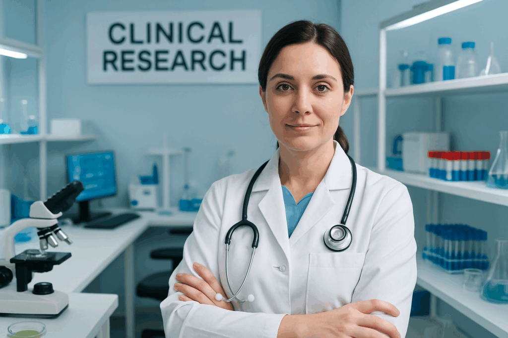 Médica em uma sala de um centro de pesquisa clínica