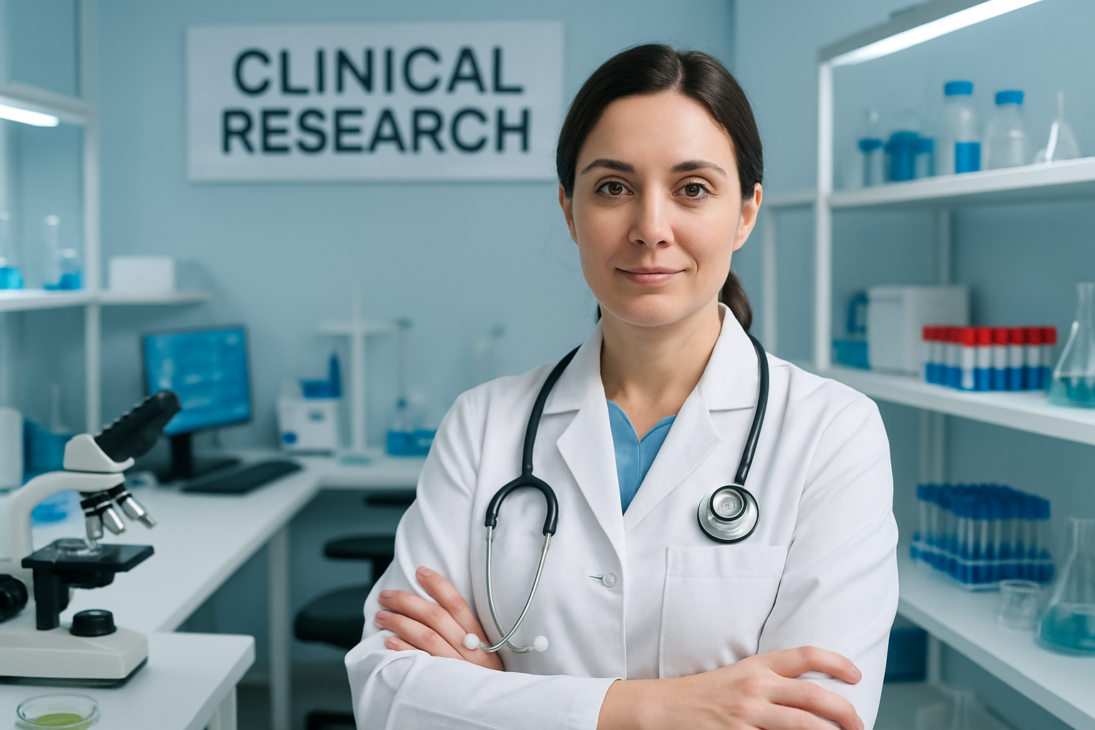 Médica em uma sala de um centro de pesquisa clínica