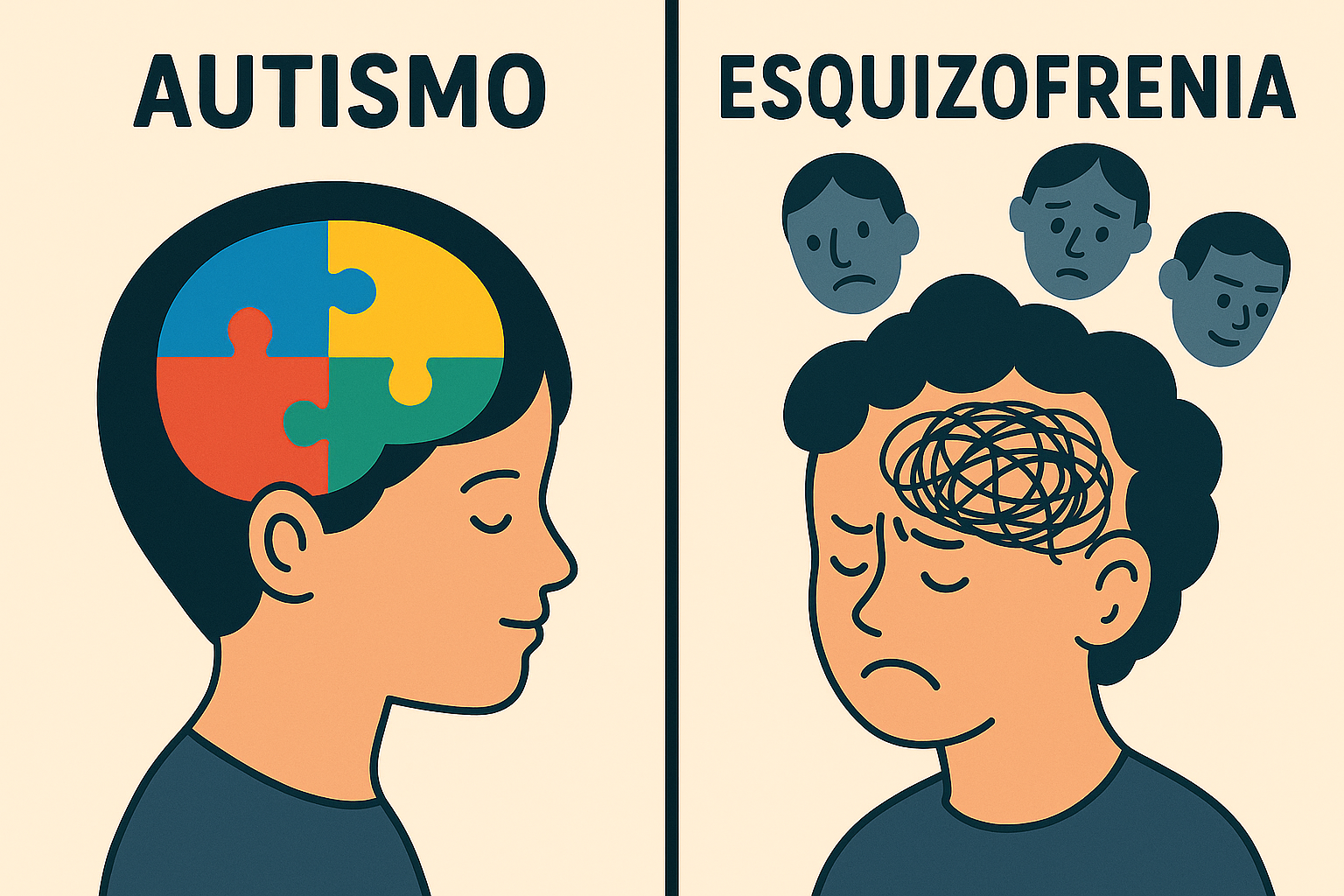 Ilustração dos sintomas do autismo e esquizofrenia